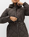 Feather & Down Diamond Quilted Hooded Jacket