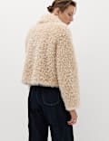 Faux Fur Textured Collared Short Jacket