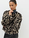 Jaket Pendek Motif Zebra Bulu Imitasi