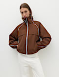 Contrast Piped Funnel Neck Windbreaker Jacket