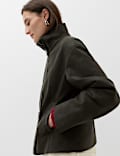Suedette Funnel Neck Zip Through Jacket