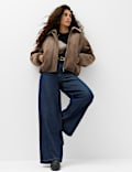 Faux Shearling Zip Up Bomber Jacket