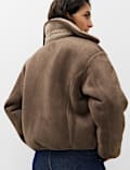 Faux Shearling Zip Up Bomber Jacket
