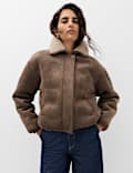 Faux Shearling Zip Up Bomber Jacket