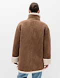 Suedette Shearling Funnel Neck Coat