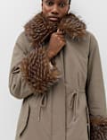 Cotton Rich Faux Fur Trim Longline Parka