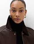 Faux Leather Collared Jacket