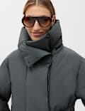 Feather & Down Funnel Neck Short Puffer Jacket