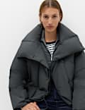 Feather & Down Funnel Neck Short Puffer Jacket