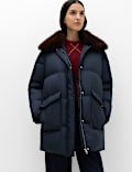 Feather and Down Faux Fur Collar Coat