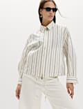 Pure Cotton Striped Zip Through Shirt Jacket