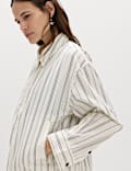 Pure Cotton Striped Zip Through Shirt Jacket