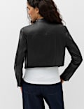 Faux Leather Funnel Neck Cropped Moto Jacket