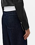 Faux Leather Funnel Neck Cropped Moto Jacket