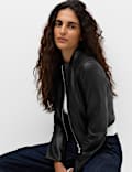 Faux Leather Funnel Neck Cropped Moto Jacket