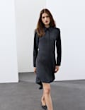 Wool Blend Draped Back Shirt Dress