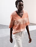 Viscose Rich Striped V-neck T-shirt