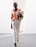 Viscose Rich Striped V-neck T-shirt