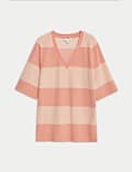 Viscose Rich Striped V-neck T-shirt