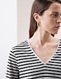 Pure Linen Striped V-Neck Top