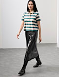 Jersey Striped Cropped Polo Top