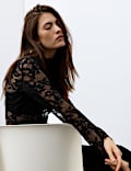 Lace High Neck Slim Fit Top