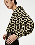 Bluse mit geometrischem Muster, Rundhalsausschnitt und Reißverschluss