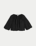 Silk Blend Gathered Neck Relaxed Blouse