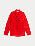 Silk Blend Tie Neck Button Through Blouse