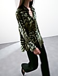Cupro Rich Animal Print Collared Blouse