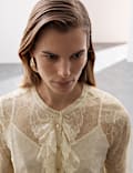 Bluse mit Rüschenfront und Spitze