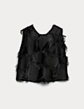 Relaxed Fringe Twist Back Detail Top