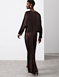 Satin Draped Slash Neck Blouse