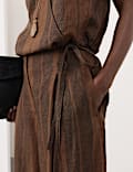 Pure Flax Linen Striped Wrap Top