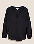 Blouse 100 % soie à col en V et boutons-pression