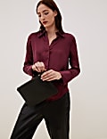 Pure Silk Collared Long Sleeve Shirt