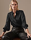Satin Collared Blouson Sleeve Shirt