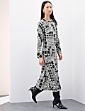 Cupro Rich Printed Midaxi Waisted Dress