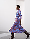 Vestido camisero maxi a media pierna estampado de cupro