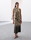 Animal Print Round Neck Midi Column Dress