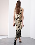 Animal Print Round Neck Midi Column Dress