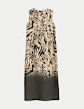 Animal Print Round Neck Midi Column Dress