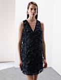 Organza Floral V-Neck Mini Shift Dress