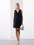 Organza Floral V-Neck Mini Shift Dress