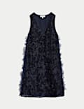 Organza Floral V-Neck Mini Shift Dress