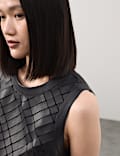 Leather Cutwork Detail Mini Shift Dress