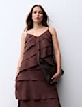 Textured V-Neck Ruffle Maxi Cami Dress