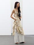 Cupro Rich Printed Asymmetric Midi Slip Dress