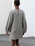 Textured Blouson Sleeve Mini Shift Dress