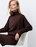 Satin High Neck Button Detail Mini Shift Dress